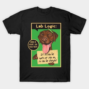 Great Chocolate lab on Chocolate Labrador with Green Pencil tee T-Shirt